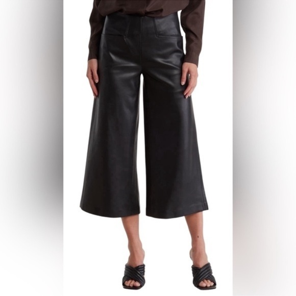 Tahari Pants - Tahari Black Wide-Leg Faux Leather Culottes size 14
